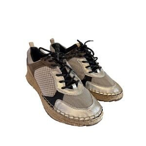Marc Fisher LTD Espadrille Sneakers Metallic Silver Mesh Lace Up Women Size 8.5